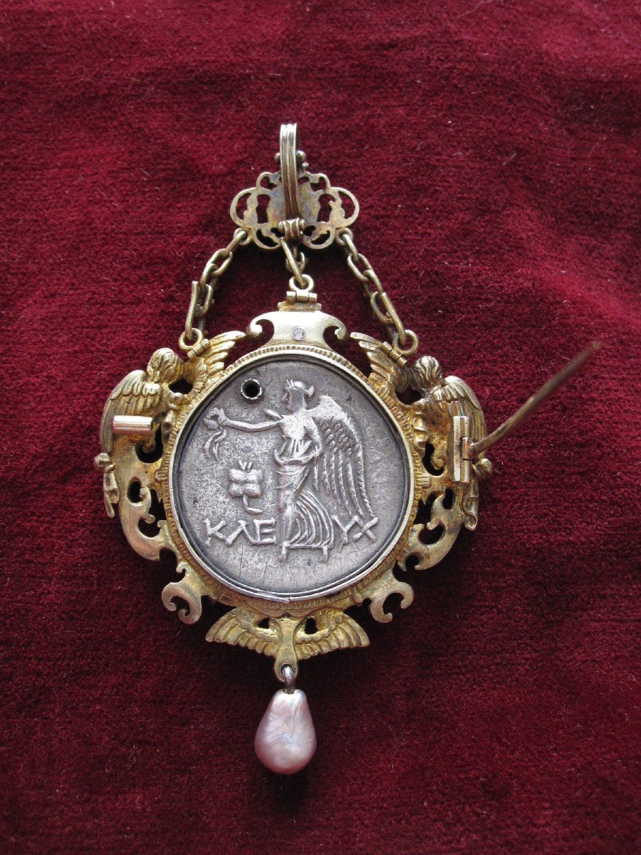 Austro-hungarian Silver Pendant With Tetradrachm Of Amyntas King Of Galatia-photo-3