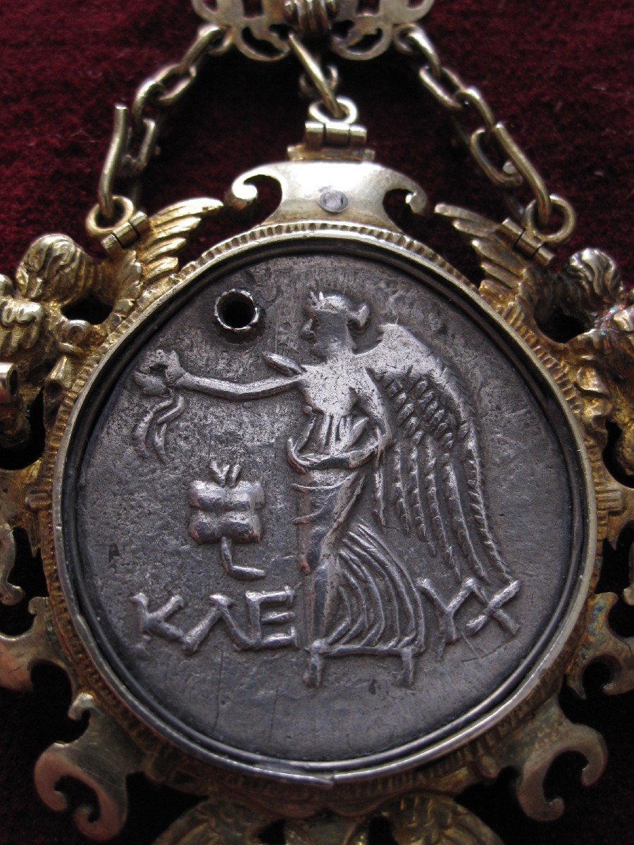 Austro-hungarian Silver Pendant With Tetradrachm Of Amyntas King Of Galatia-photo-4