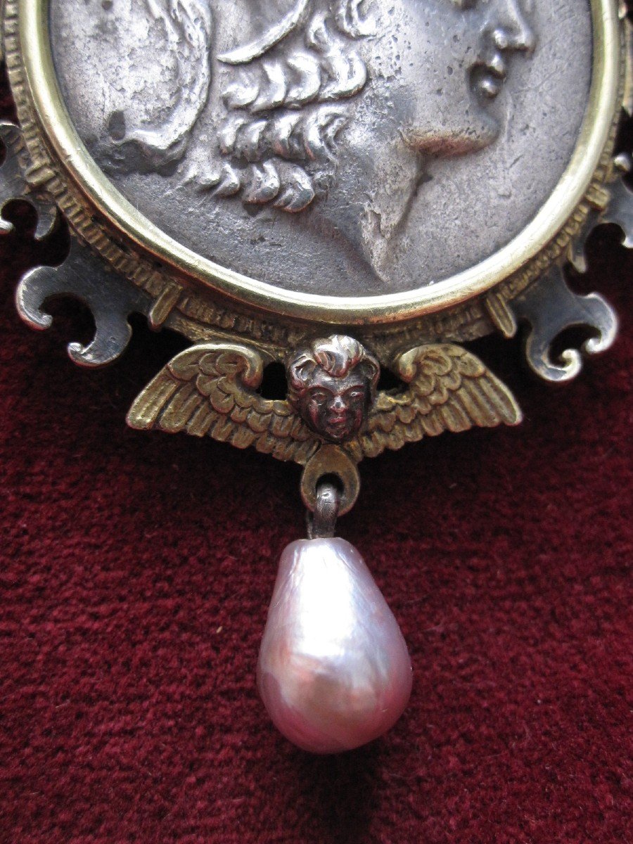 Austro-hungarian Silver Pendant With Tetradrachm Of Amyntas King Of Galatia-photo-2