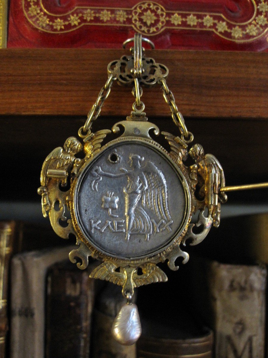 Austro-hungarian Silver Pendant With Tetradrachm Of Amyntas King Of Galatia-photo-4