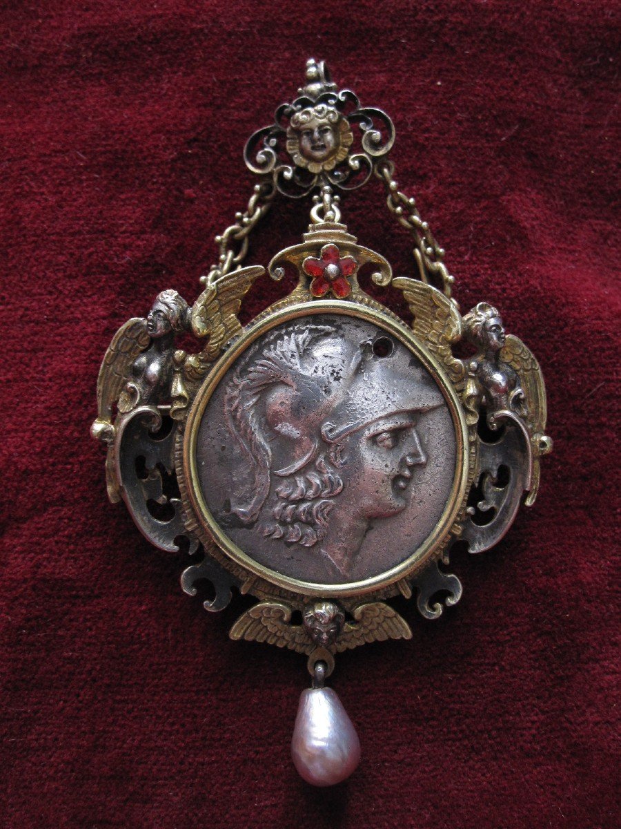 Pendentif Austro-hongrois En Argent Avec Tétradrachme d'Amyntas Roi De Galatie