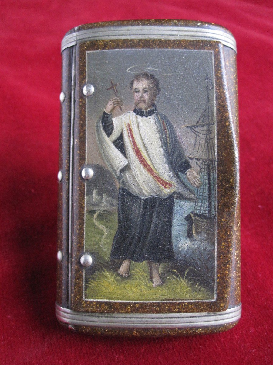 Belle Boîte à Tabac De La S. XVIII Avec l'Image De San Francisco Javier Saint Patron Des Marins