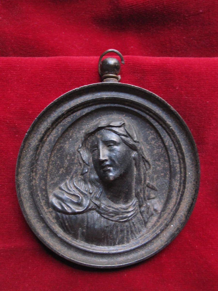 Eccehomo And Painful. Pair Of Large Cast Iron Medallions. 17th Or 18th Century-photo-2