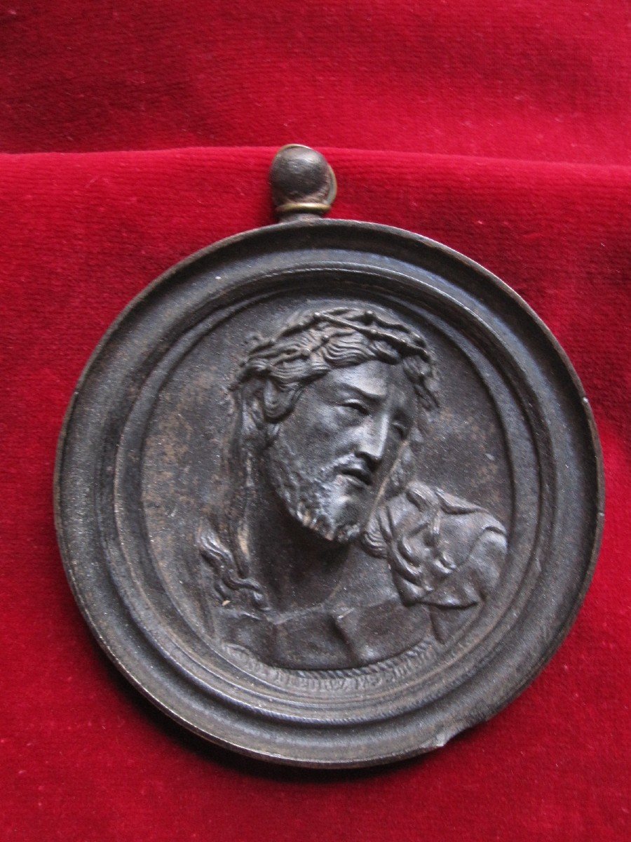 Eccehomo And Painful. Pair Of Large Cast Iron Medallions. 17th Or 18th Century-photo-4