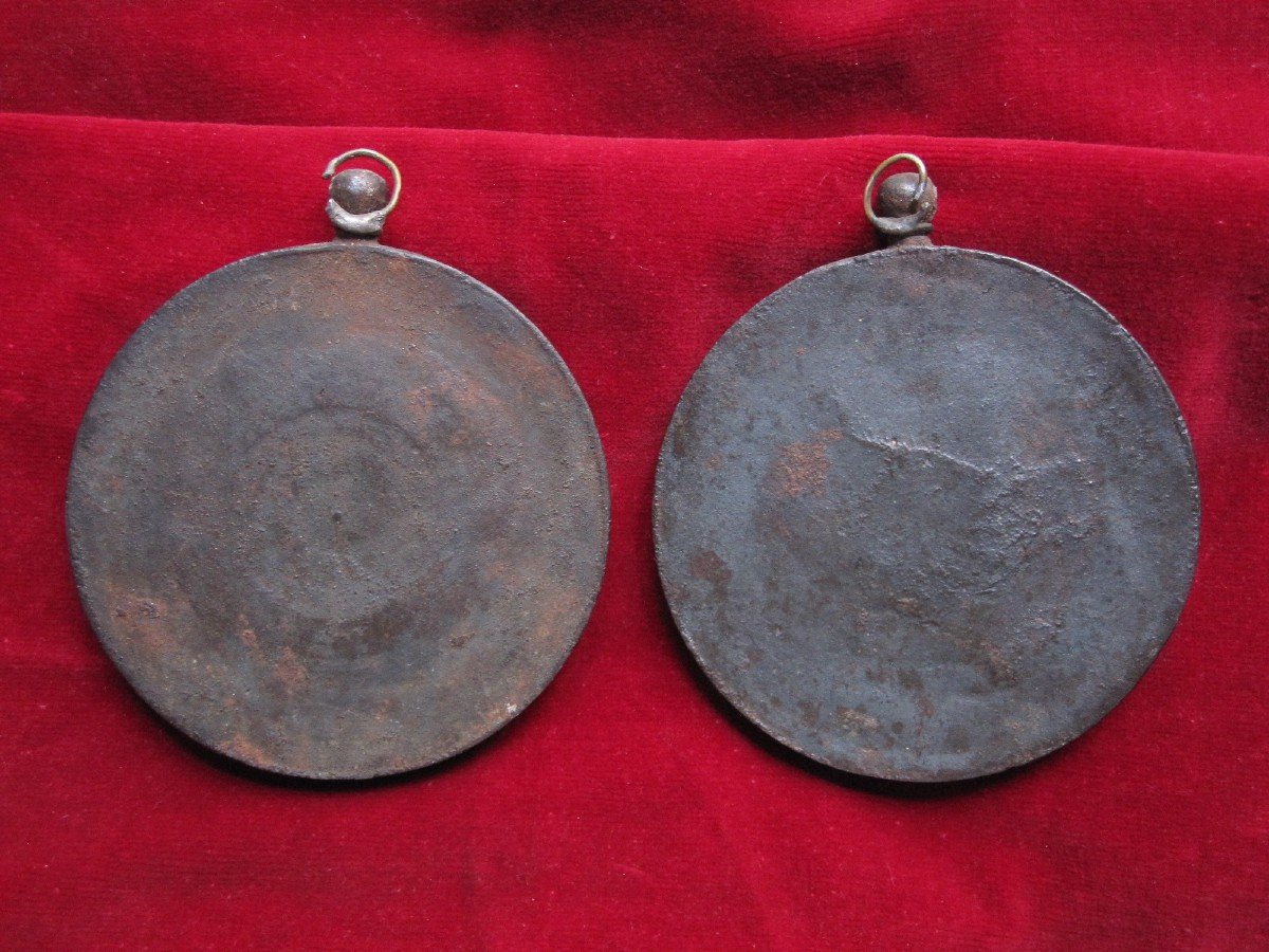 Eccehomo And Painful. Pair Of Large Cast Iron Medallions. 17th Or 18th Century-photo-5