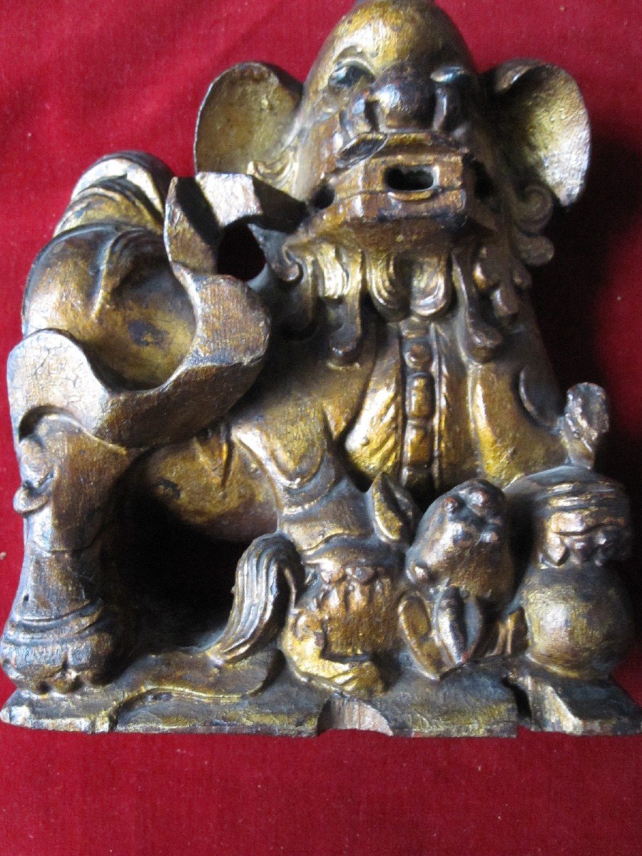 Paire De Lions Fu. Sculpté En Bois Doré. XVIIIe Siècle Chinois-photo-1