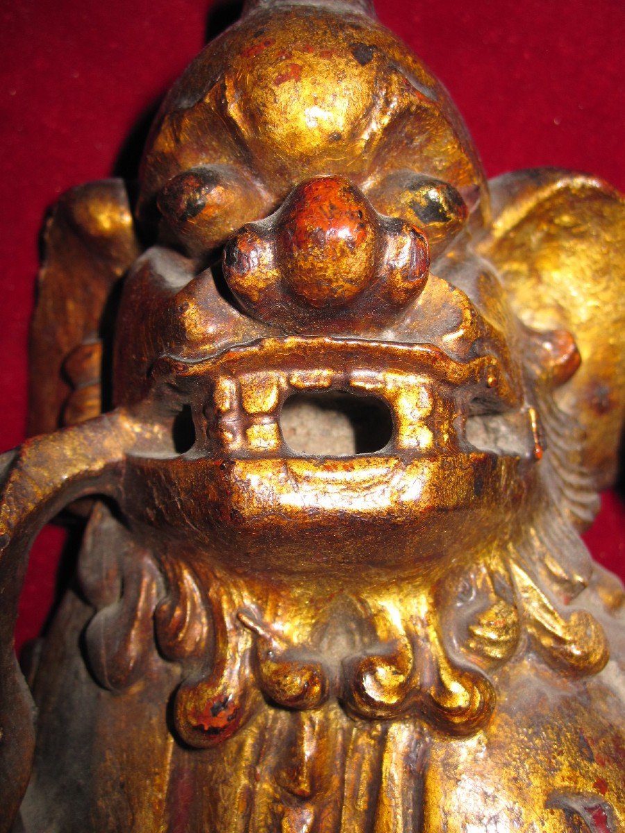 Paire De Lions Fu. Sculpté En Bois Doré. XVIIIe Siècle Chinois-photo-8
