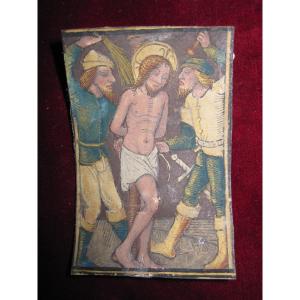 Flagellation Du Christ. Miniature Sur Parchemin Du XVe Siècle