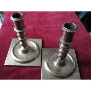 Pair Of 17th Century Bronze Travel Candlesticks