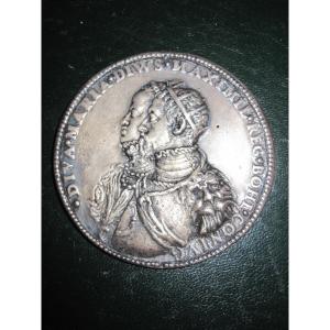 Maximilian II And Mary Of Austria. 16th Century Silver Metal Medal