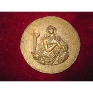 Maria Magdalena : Plaquette Circulaire En Bronze Du Siècle. 17e Ou 18e