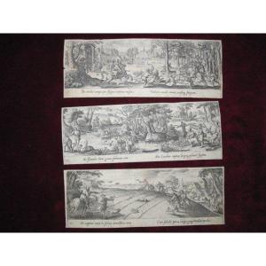 Three Engravings Of 17th Century Hunting Scenes