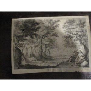 Rest During The Flight To Egypt. Engraving On Parchment. Signed Gallé