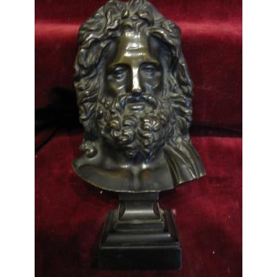 Head Of Zeus: Superb Bronze Sculpture. Nineteenth Century. Signed With The Initials Hp