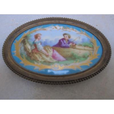 Bucolic Scene. Miniature On Porcelain. Possibly De Sevres. Bronze Frame