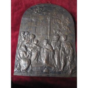 Adoration Of The Kings. Large Embossed Copper Plate From The Colonial School: Peru Or Bolivia