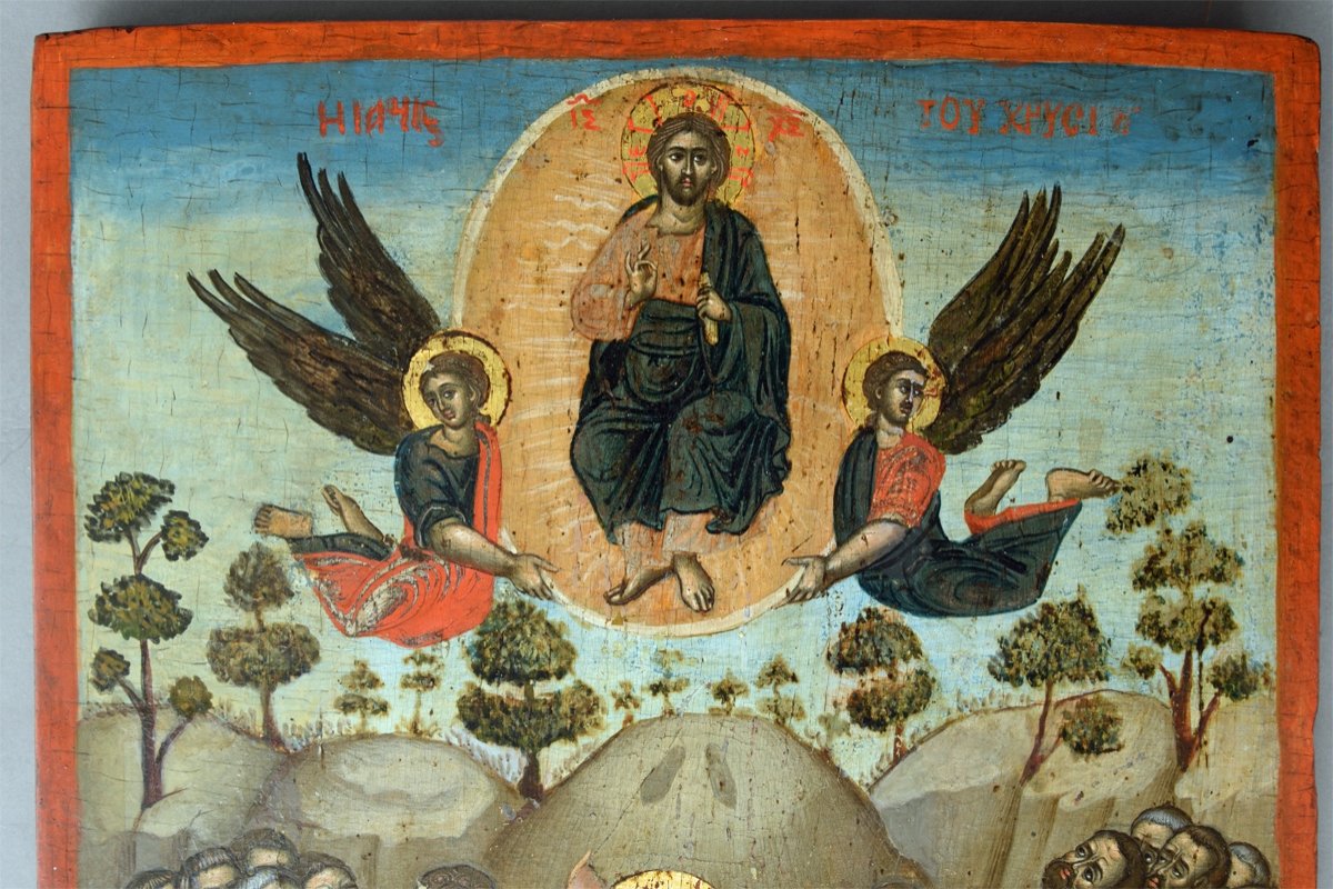 Icon Icone Icône l' Ascension Du Christ Grèce Vers 1750-photo-3