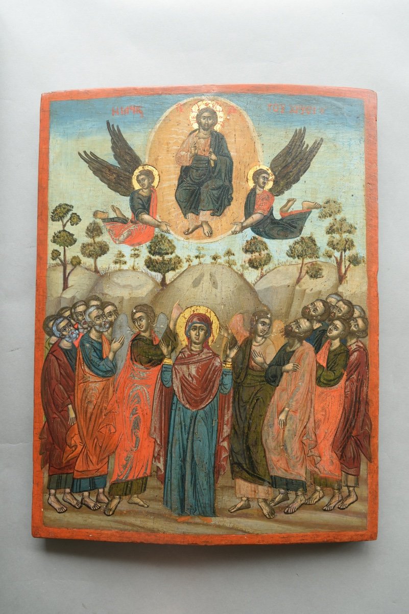 Icon Icone Icône l' Ascension Du Christ Grèce Vers 1750