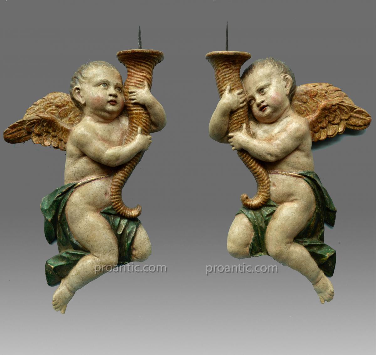 Pair Angels 18 Eme Century Bas Relief