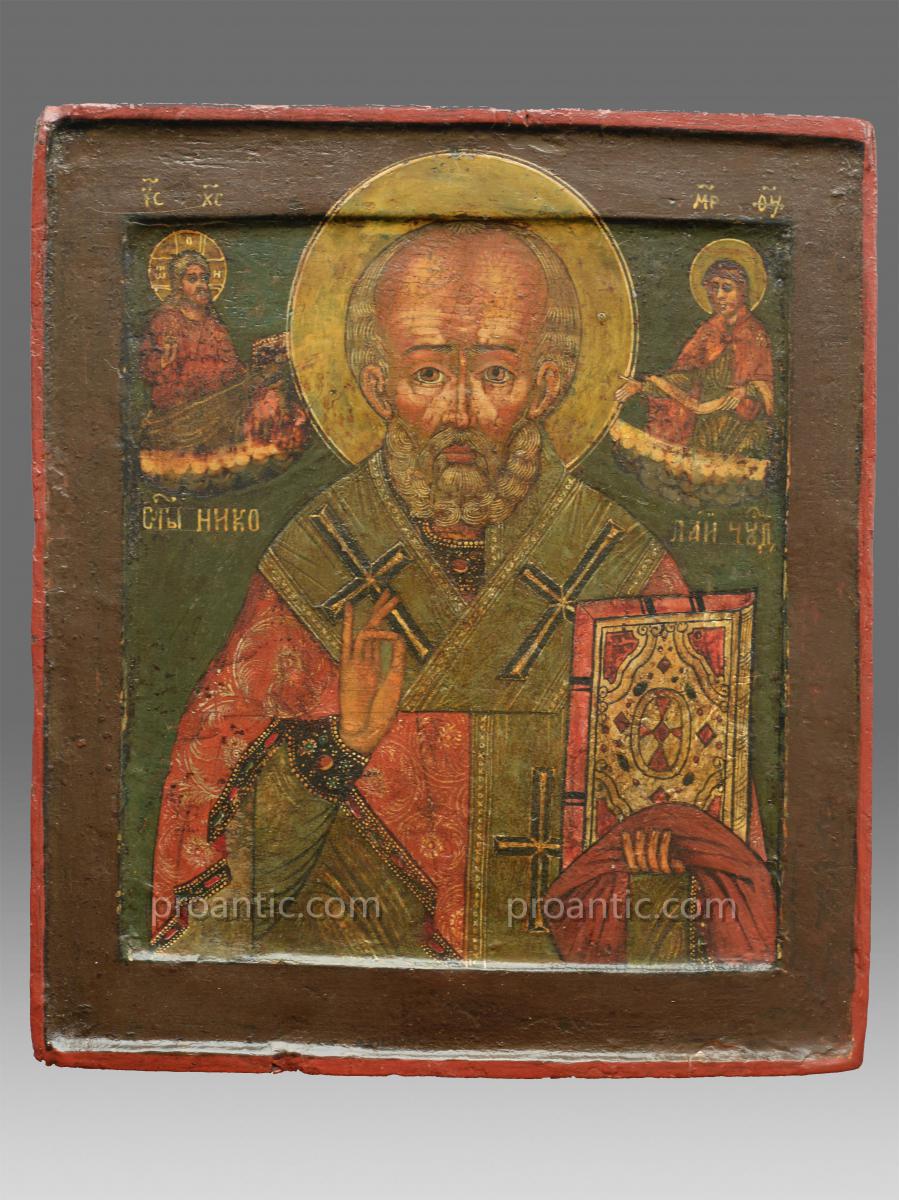 Icône de Saint Nicolas Vers 1800 Russie Du Nord - Icon Icone Ikone