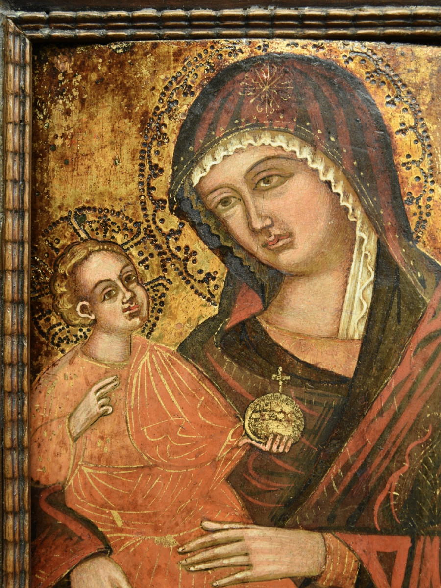 Icône icone icon Vierge a l' enfant greco italienne  18 ème  siécle -photo-3