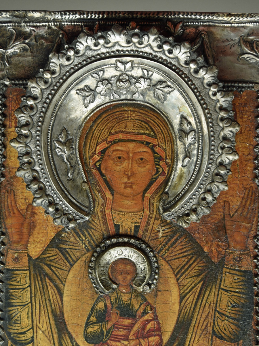 Icone Icône icon Vierge de Signe avec un riza en metal vers 1820-photo-3