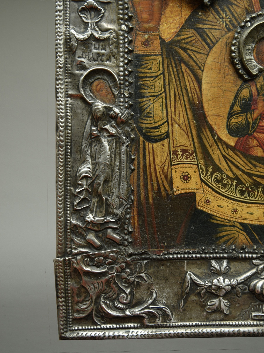 Icone Icône icon Vierge de Signe avec un riza en metal vers 1820-photo-4