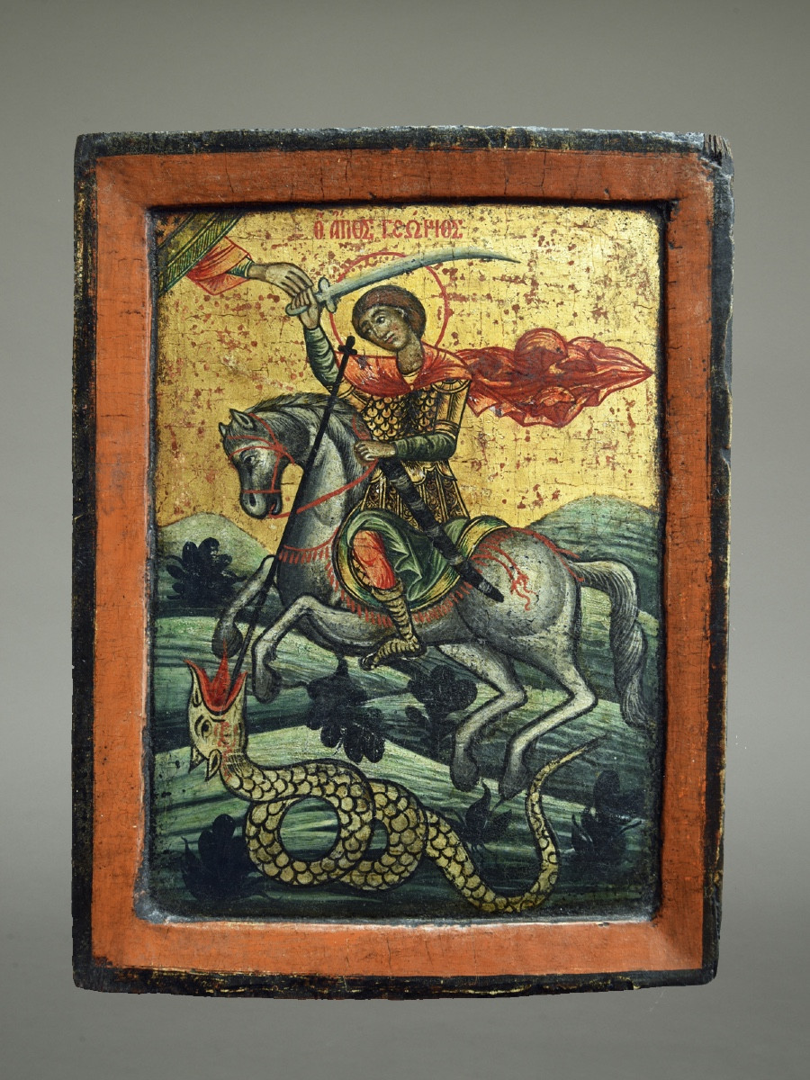 Icône Icone icon Saint Georges terresant le dragon Syrie18 ème siécle