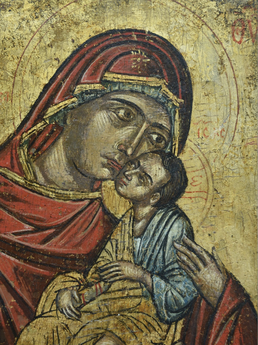 Icone Icône Icon Vierge a l'enfant Glykophilousa Crète vers 1650-photo-2