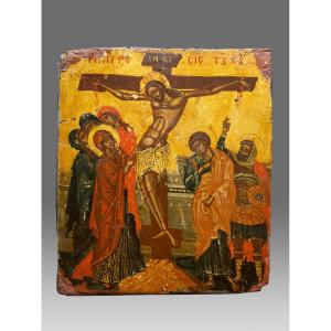 Icône Icon Crucifixion Du Christ Crète Vers 1500