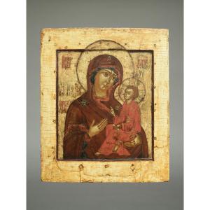 Icône Icone Icon Vierge A l'Enfant De Tichwin Russie Vers 1800
