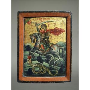 Icône Icone icon Saint Georges terresant le dragon Syrie18 ème siécle