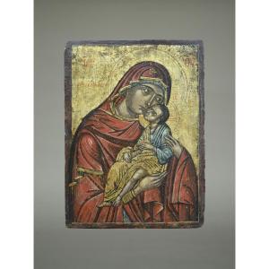 Icone Icône Icon Vierge a l'enfant Glykophilousa Crète vers 1650