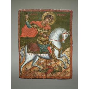 Icône icon icone Saint Georges terressant le dragon Grèce vers 1720