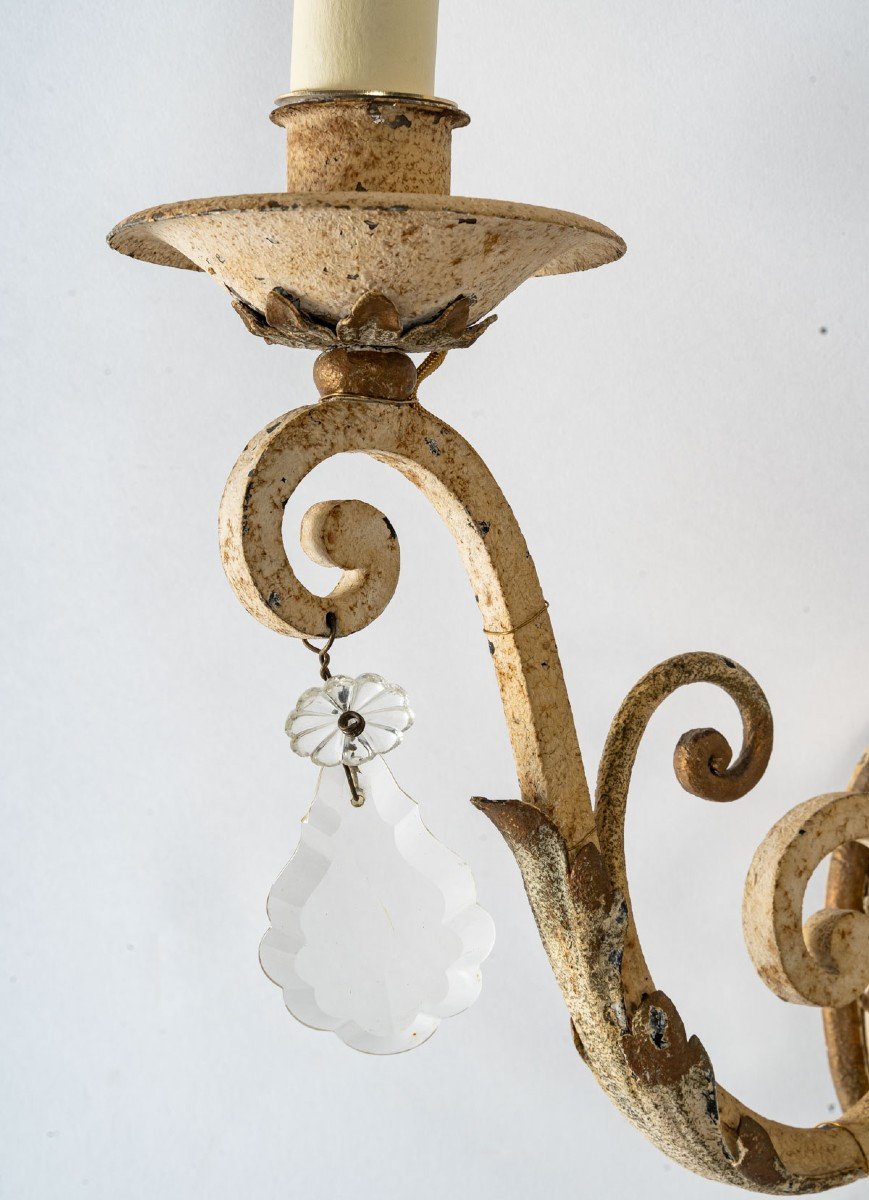 Suite Of Three Wrought Iron Sconces, Early 20th Century-photo-2