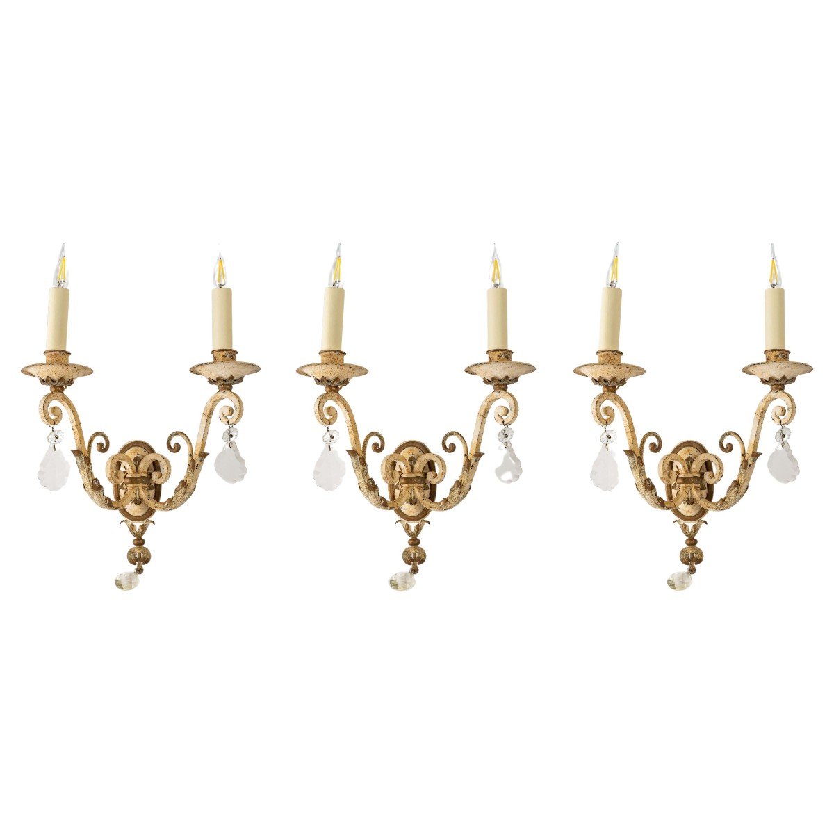 Suite Of Three Wrought Iron Sconces, Early 20th Century