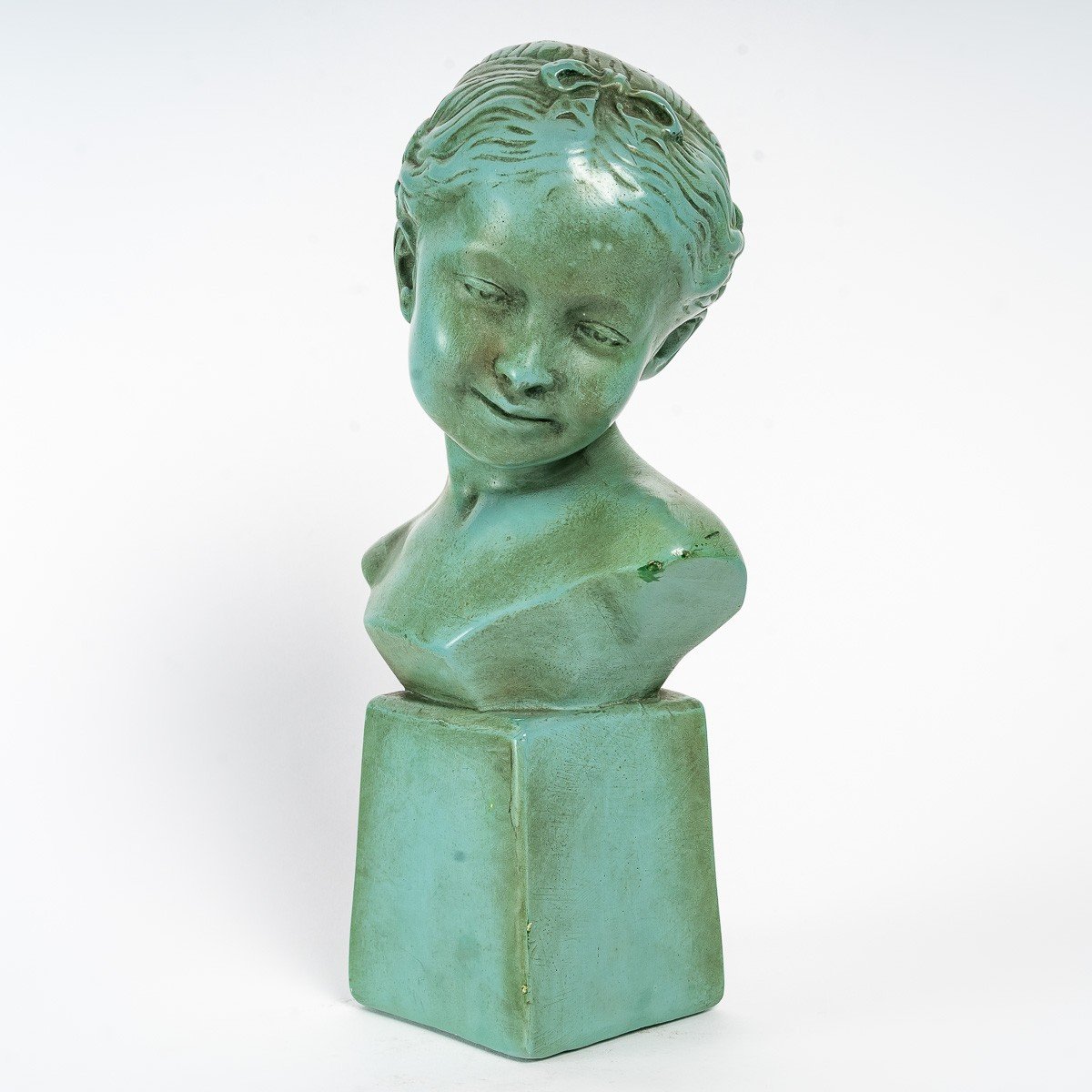 Sculpture En Plâtre Laqué, Buste De Jeune Fille-photo-1