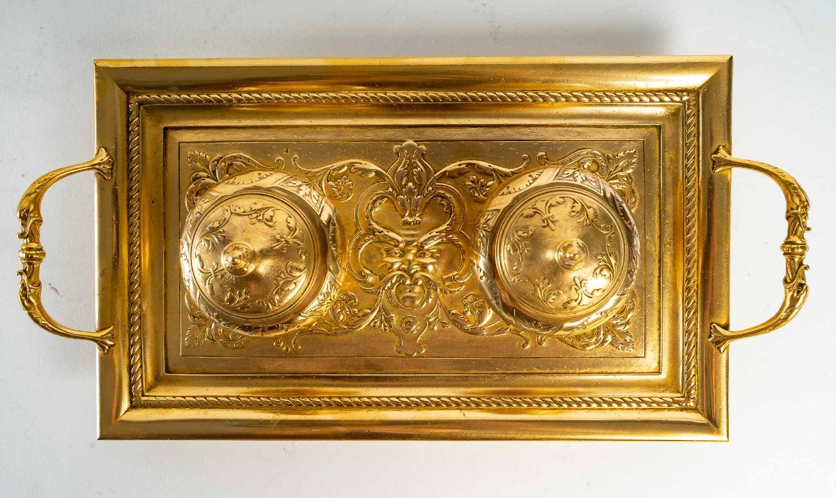 Encrier Double Du XIXème Siècle En Bronze Doré-photo-5