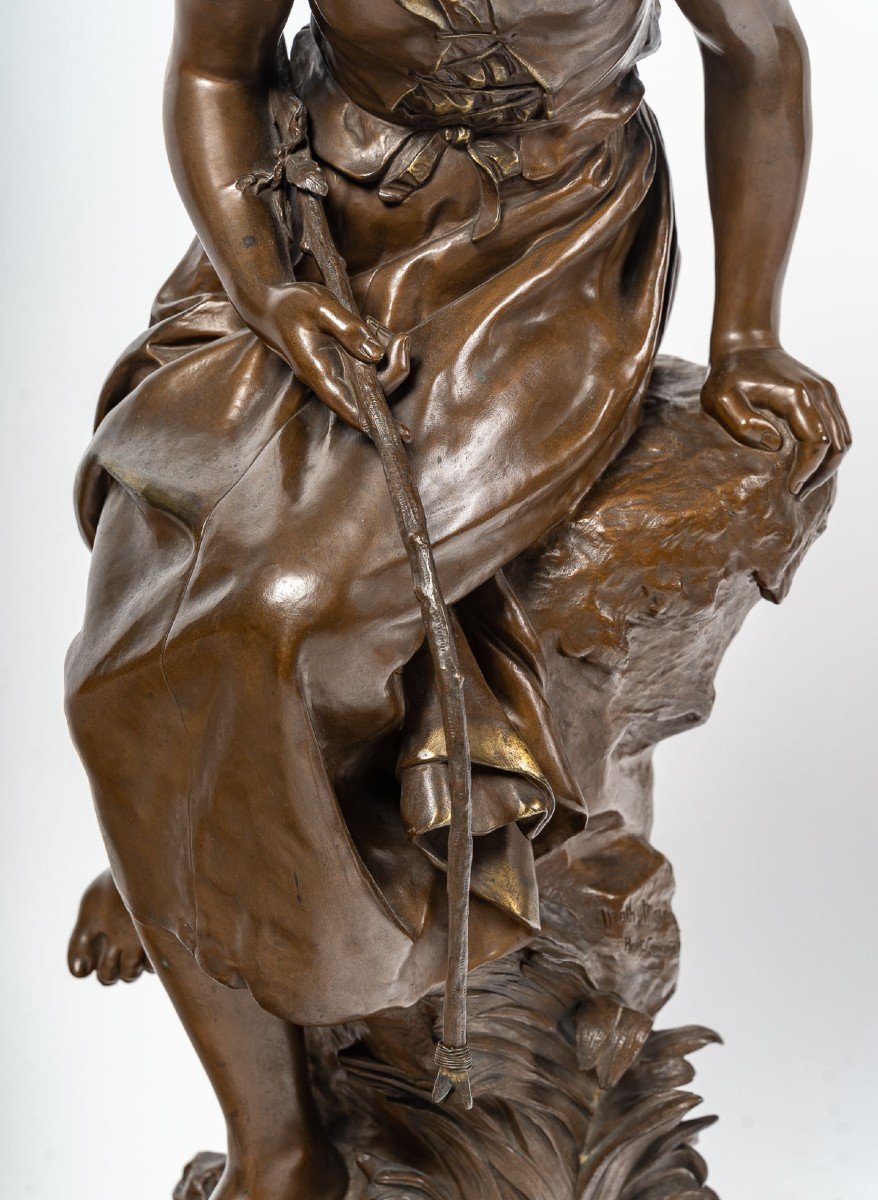 Sculpture En Bronze Patiné, Signé Mathurin Moreau, “la Pêcheuse“-photo-4