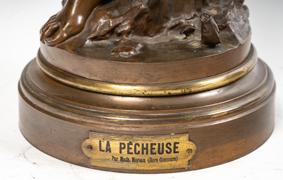 Sculpture En Bronze Patiné, Signé Mathurin Moreau, “la Pêcheuse“-photo-1