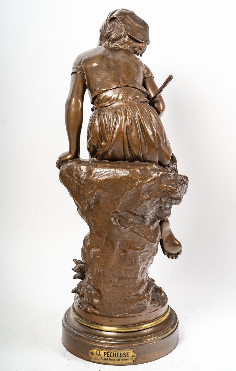 Sculpture In Patinated Bronze, Signed Mathurin Moreau, "the Fisherwoman"-photo-4