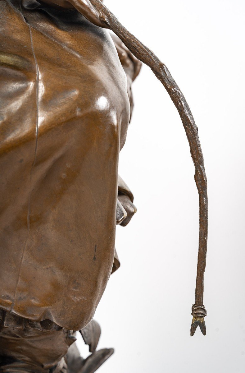 Sculpture En Bronze Patiné, Signé Mathurin Moreau, “la Pêcheuse“-photo-7