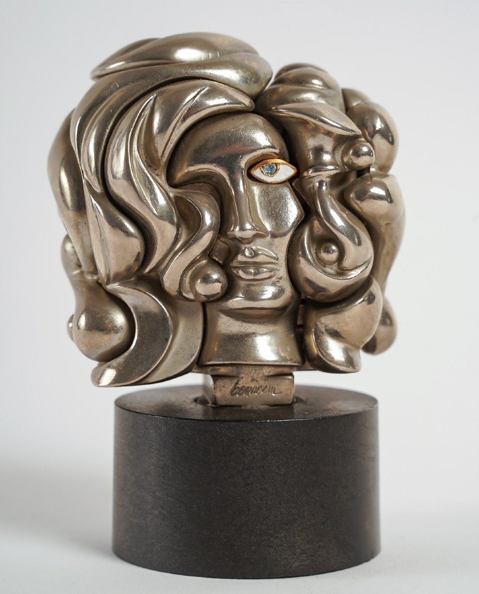 Statuette De Miguel Berrocal (1933-2006), Tête De Femme.-photo-1