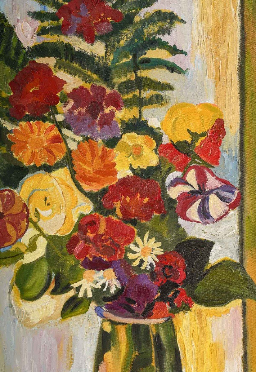 Peinture, Bouquet De Fleurs, XXème Siècle-photo-2