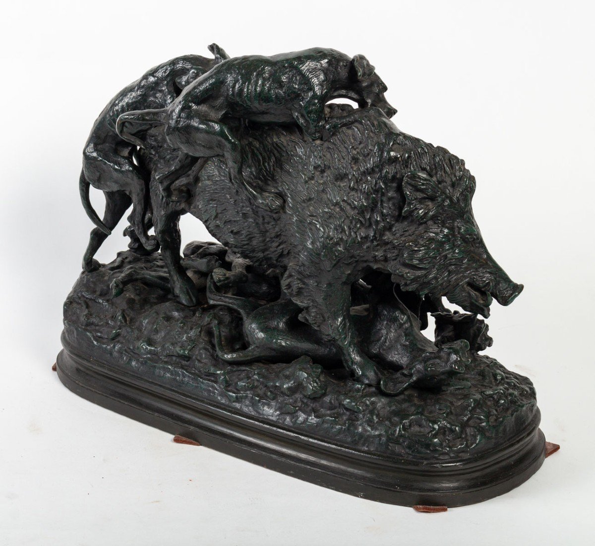 Sculpture En Bronze , Les Chiens De Chasse à L ‘assaut Du Sanglier.-photo-3