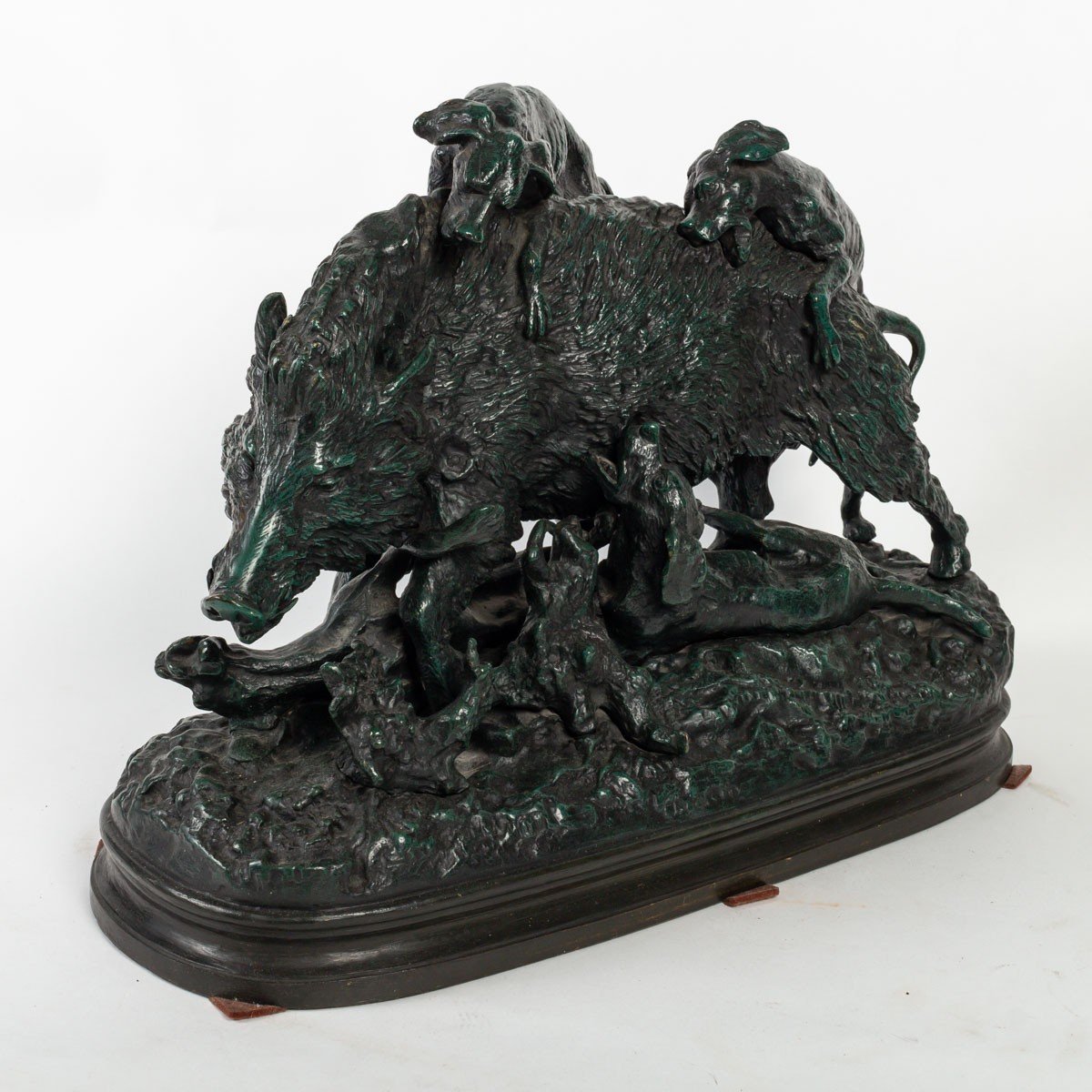 Sculpture En Bronze , Les Chiens De Chasse à L ‘assaut Du Sanglier.-photo-4
