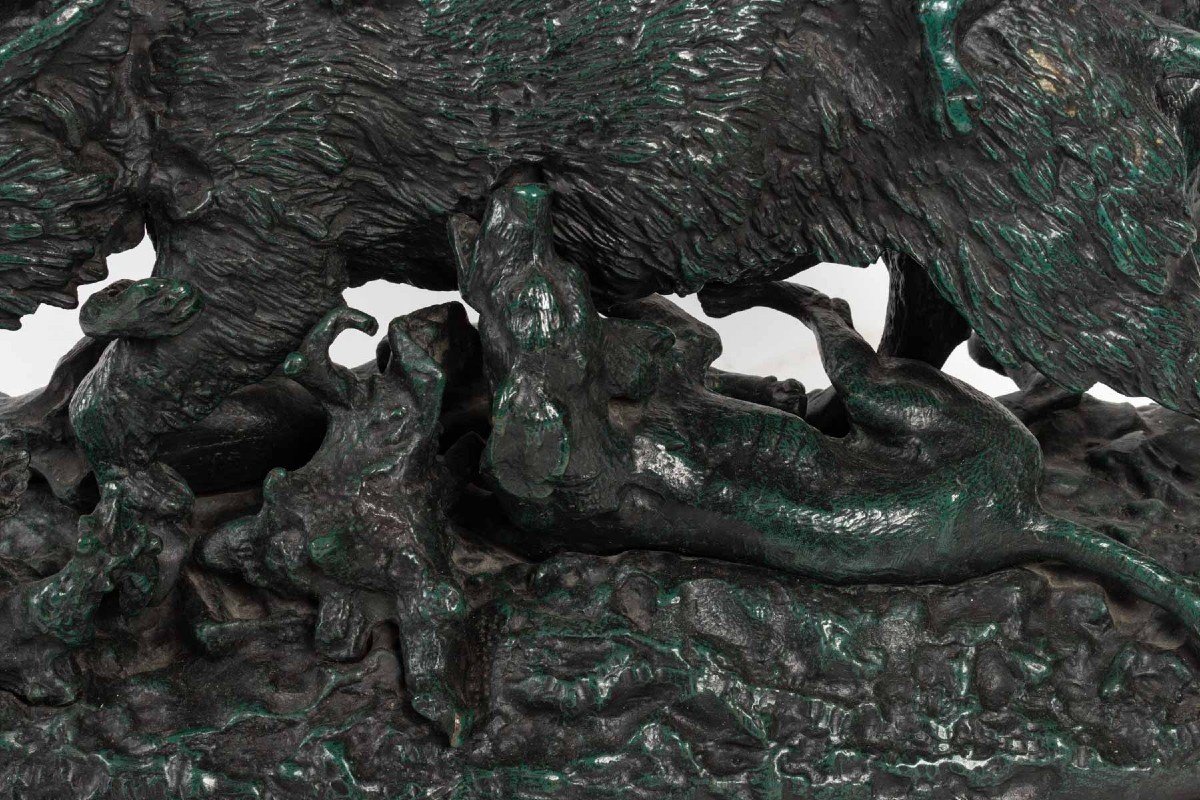 Sculpture En Bronze , Les Chiens De Chasse à L ‘assaut Du Sanglier.-photo-3