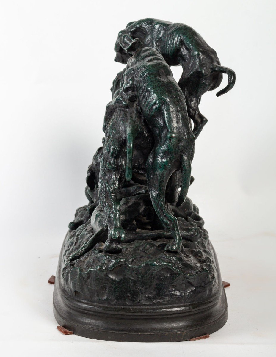 Sculpture En Bronze , Les Chiens De Chasse à L ‘assaut Du Sanglier.-photo-5