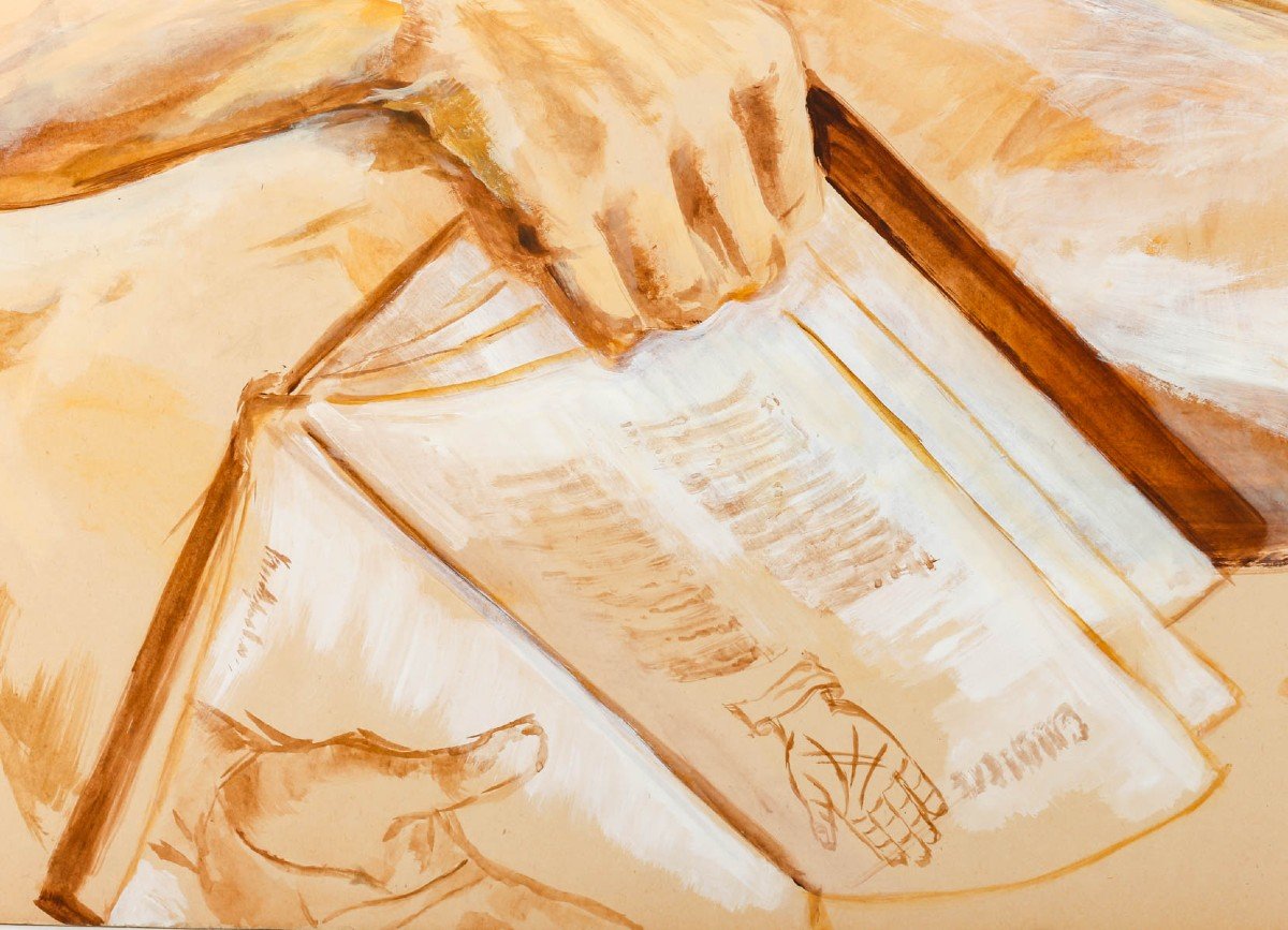 Painting On Cardboard By Evelyne Luez From The 20th Century.-photo-2