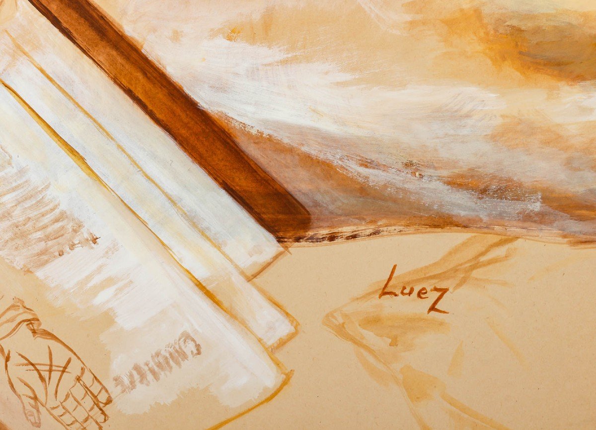 Painting On Cardboard By Evelyne Luez From The 20th Century.-photo-3